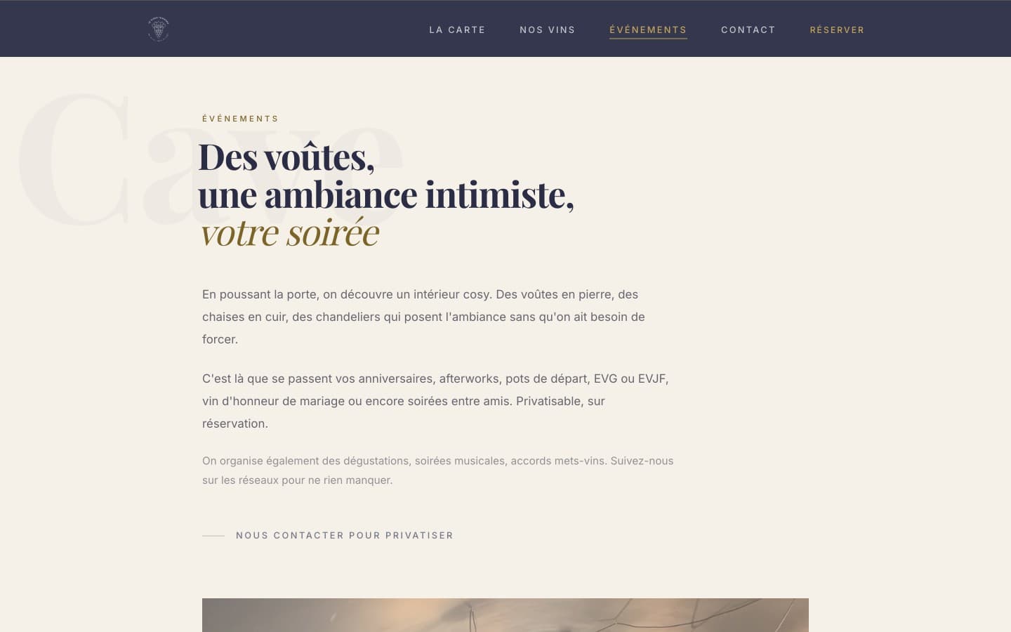 Section privatisation avec ambiance des voûtes en pierre