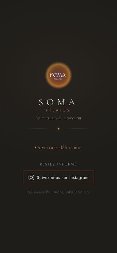 Version mobile du site SOMA Pilates, hero adapté au smartphone